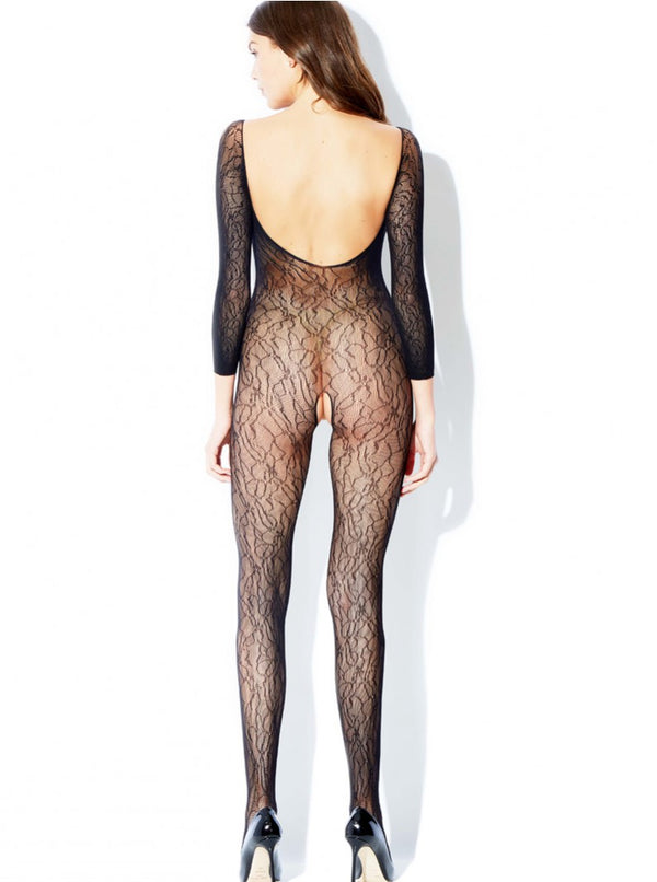 Black Lace Electric City Bodystocking W/ Open Crotch