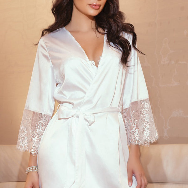 White Satin & Eyelash Lace Robe – www.sightforsite.com