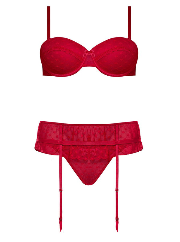 Valentina Heart Mesh Underwired Bra, Garterbelt & Panty Set