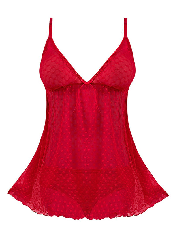 Valentina Heart Mesh Fly-Away Babydoll & Panty Set