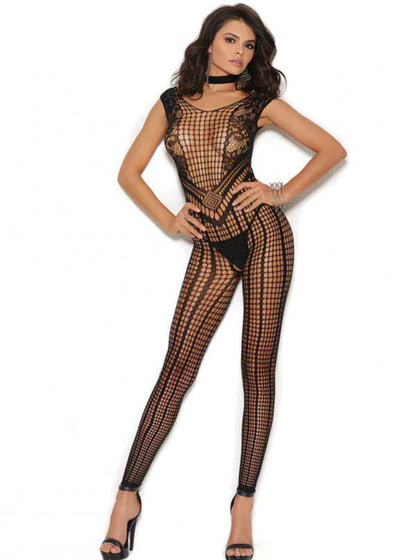 Black Crochet Footless Bodystocking W/ Open Crotch