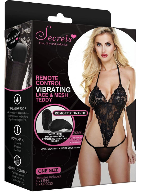 Black Lace & Mesh Remote Controlled Vibrating V-Teddy